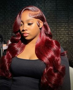 Burgundy Lace Front Wig Side Part, Burgundy Lace Front Wig Body Wave, Hairstyles For Burgundy Hair, Red Wig For Black Women Side Part, Burgundy Frontal Wig Hairstyles, Burgundy Side Part Wig With Curls, Side Part Burgundy Wig Black Women, Burgundy Hair Side Part, Burgundy Wig Hairstyles For Black Women