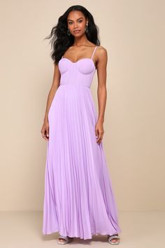 Admirable Elegance Lavender Pleated Bustier Maxi Dress Purple Dress Maxi, Light Purple Wedding Guest Dress, Light Purple Bridesmaid Dresses, Pleated Bustier, Summer Wedding Guest Dresses, Purple Maxi Dress, Purple Bridesmaid Dresses, Summer Wedding Guests, Summer Wedding Outfits