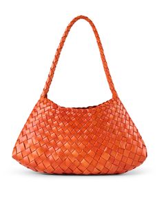 Dragon Diffusion fuses ancient techniques with modern design to create fashion-forward bags, like the Rosanna. It's woven from leather strips to form a tapered silhouette, perfect for adding flair to this season's ensembles. Carry it on your shoulder with your favorite outfits to instantly elevate any look. Luxury Woven Orange Bags, Luxury Orange Bags With Leather Lining, Luxury Orange Chic Shoulder Bag, Luxury Soft Leather Orange Shoulder Bag, Luxury Orange Bags With Braided Handles, Luxury Orange Shoulder Bag For On-the-go, Luxury Chic Orange Shoulder Bag, Chic Orange Shoulder Bag, Luxury Orange Textured Leather Bags