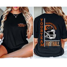 Custom Football Mom Shirt, Personalized Football Shirt, Your Name Football Shirt, Number Shirt, Game Day Tee, Unisex Tee, Football Team ABOUT US: Are you looking for customized soft/lovely/comfy apparels for your loved ones? Then welcome to TXcustomtee Customer service is always our priority. If you have any questions, please feel free to message. HOW TO ORDER: * Select your clothing style, size and color from drop down menus. * Select the quantity. * (If provided for that listing) Add your info Black Cotton Tops For Football Season, Black Cotton Tops For Football, Relaxed Fit Short Sleeve Team Spirit Shirt, Black Shirt With Text Print For Sports Events, Black Text Print Shirt For Sports Events, Black Long Sleeve Shirt With Name Print, Black Letter Print Shirt For Game Day, Black Shirt With Letter Print For Game Day, Black Cotton Shirt For Game Day