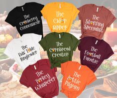 Custom Thanksgiving or Friendsgiving Shirt, Group Gathering tshirts, Teacher shirt, Office Party Shirt  Adult shirts and baby/toddler/youth shirts should add to the cart separately  *How to Place an Order* 1* View all color and size charts before you place your order. 2* Select your shirt "SIZE". 3* Select the ."SAYING" 4* Add the color choice in the "custom" box.  Please note, not all colors are available in all shirt styles 5* Click add to cart.  If you are ordering more than 1 item, you need Cute Thanksgiving Shirts Friends, Friendsgiving Tshirt, Funny Friendsgiving, Friendsgiving Shirt, Family Vacay, Thanksgiving Family, Group Shirts, Thanksgiving Shirt, Office Party