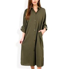 The Anna-Kaci Women's Long Sleeve Button-Down Midi Shirt Dress is a perfect blend of casual elegance and effortless style. This versatile dress features a relaxed fit with a classic button-down front, making it easy to dress up or down. The convenient side pockets add a practical touch, while the midi length offers a chic and modern silhouette. Ideal for pairing with flats for a laid-back look or dressing up with heels for a more polished ensemble, this shirt dress is a must-have for any wardrob Midi Slip Dress, Ballet Dress, Mini Skater Dress, Versatile Dress, Sweater Dress Midi, Women Midi, Midi Shirt Dress, Dress 16, Versatile Dresses