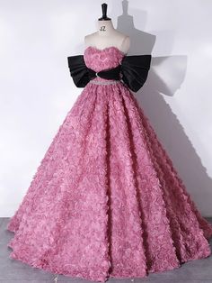 Pink Ball Gown For Banquet, Pink Ball Gown For Prom Banquet, Pink Ball Gown For Prom Season Banquet, Pink Sleeveless Ball Gown For Banquet, Sleeveless Pink Ball Gown For Banquet, Pink Tulle Banquet Dress, Pink Evening Dress With Fitted Bodice For Banquet, Floor-length Ball Gown With Floral Applique For Party, Formal Ball Gown With Floral Applique