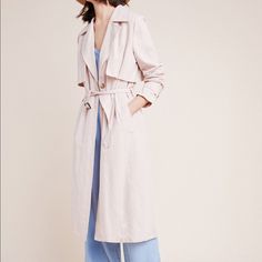 Never Before Worn Light Pink Greylin Trench From Anthropologie Elegant Pink Daywear Outerwear, Chic Linen Outerwear For Day Out, Pink Outerwear For Daywear In Fall, Chic Outerwear For Spring Brunch, Feminine Spring Outerwear For Daywear, Feminine Spring Outerwear For Day Out, Spring Outerwear With Pockets For Brunch, Spring Daywear Linen Outerwear, Fall Linen Outerwear For Day Out