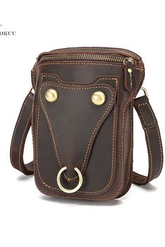 Brown Leather Phone Bag With Large Capacity, Brown Outdoor Phone Bag, Brown Rectangular Chest Bag For Mobile Phone, Brown Leather Bag With Mobile Phone Holder, Travel Brown Chest Bag With Mobile Phone Pocket, Brown Large Capacity Phone Bag For Travel, Travel Brown Chest Bag With Cell Phone Pocket, Portable Brown Phone Bag For Outdoor, Brown Rectangular Chest Bag With Mobile Phone Pocket