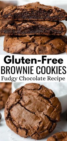 gluten - free brownie cookies with chocolate frosting on top and bottom