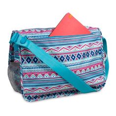 J World Terry Messenger Bag - Mint Tribal, Blue Multicolor Satchel With Adjustable Strap For School, Multicolor Shoulder Bag For School, Multicolor Everyday Bags, Rectangular Multicolor Satchel For School, Multicolor Bags With Pockets For Back To School, School Satchel With Cell Phone Pocket, School Bag With Cell Phone Pocket, Multicolor Satchel Shoulder Bag For Back To School, Multicolor School Satchel With Adjustable Strap