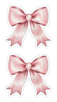 two pink bows are shown on the side of a sticker, one with a large bow