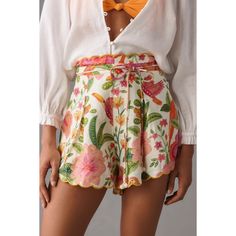 Farm Rio Linen Macaw Bloom Off White Shorts Linen Front Slant Pockets Back Zip Brand New With Tags Floral Shorts Outfits, Off White Shorts, Shorts Linen, Knit Loungewear, Boho Denim, Gingham Shorts, Black And White Shorts, Polka Dot Shorts, Sequin Shorts