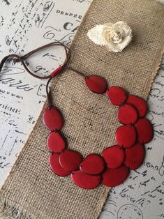 Red Tagua necklace Chunky necklace statement Mothers Day gift | Etsy Eco Friendly Necklace, Tagua Necklace, Fall Necklace, Unusual Necklace, Tagua Jewelry, Autumn Necklace, Necklace Big, Christmas Gifts For Wife, Tagua Nuts