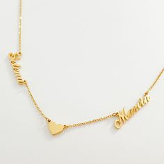 Double the name, double the love. Our two name necklace featuring a heart pendant is a beautifully unique custom piece for your jewellery collection or a special gift for someone special. Our two name heart necklace is crafted from high quality, water and tarnish resistant stainless steel for a long lasting finish so you can wear this necklace every day. Choose from 18k gold coating, rose gold or stainless steel. Customized Gold Double Heart Necklace, Gold Double Heart Name Necklace, Name Heart Pendant Necklaces For Anniversary Gift, Personalized Gold Name Necklace With Double Heart, Gold Double Heart Name Necklace For Personalized Gift, Gold Double Heart Name Necklace As Personalized Gift, Personalized Gold Double Heart Name Necklace, Gold Double Heart Name Necklace For Mother's Day, Name Engraved Heart Pendant Necklace For Anniversary