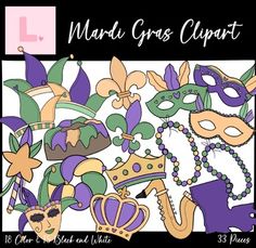 mardi gras clipart with masks and beads