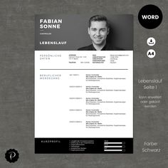 a professional resume is shown in black and white, with an image of a man's face