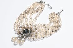 Christian Dior Couture 1950's Roger Jean-Pierre Pearl Crystal Choker Necklace . Elegant Adjustable Evening Necklaces, Exquisite Bridal Necklace For Evening, Exquisite Round Bridal Necklace For Evening, Classic Evening Choker Jewelry, Classic Evening Choker Necklace, Classic Evening Choker Necklaces, Classic Choker Necklace For Evening, Elegant Single Strand Necklace For Evening, Vintage Formal Jewelry Choker