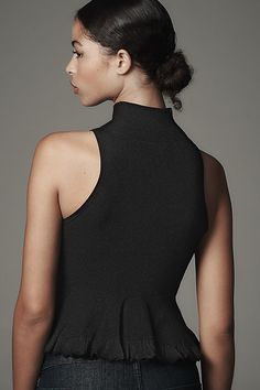 Add a touch of coziness to your close-knit circle with the sweetly sophiticated details of the By Anthropologie Turtleneck Peplum Sweater Tank. | Turtleneck Peplum Sweater Tank Top by Anthropologie in Black, Women's, Size: 2XS, Nylon/Viscose/Elastane Twofer Sweater, Knit Circle, Turtleneck Tank Top, Open Stitch Sweater, Black Peplum Top, Peplum Sweater, Flower Sweater, Sweater Season, Black Peplum