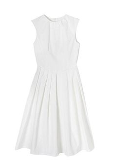 Women White Cinched Sleeveless Holiday Summer Cotton Dress - SooLinen White A-line Sleeveless Dress With Pleated Bodice, White Sleeveless A-line Dress With Pleated Bodice, White Stretch A-line Sleeveless Dress, Pleated A-line Sleeveless Dress For Daywear, Sleeveless Stretch Pleated Midi Dress, Stretch Pleated Sleeveless Midi Dress, Summer Sleeveless Knee-length Dress With Pleated Bodice, Sleeveless Fit And Flare Midi Dress With Pleated Bodice, Summer Knee-length Sleeveless Dress With Pleated Bodice