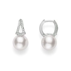 Shapely and sparkling are two words that aptly describe these pearl and diamond hoop earrings from Mikimoto. Crafted in 18K white gold, they feature an 8mm Akoya pearl at the end of a gemstone-embellished elongated triangle. These elegant Mikimoto earrings are a modern classic with a forward-looking design that is ideal for today's forward-thinking women! Mikimoto Earrings, Pearl Diamond Earrings, Sea Earrings, Akoya Pearl Earrings, Starfish Earrings, Pearl And Diamond Earrings, Forward Thinking, Akoya Pearls, Pearl Pendant Necklace