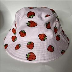 Strawberries Bucket Hat Pink And Red One Size New With Out Tags Cute Pink Bucket Hat For Summer, Cute Pink Cheap Bucket Hat, Cute Pink Bucket Hat, Vine Logo, Playful Pink Bucket Hat, Handmade Pink Bucket Hat, One Size, Strawberry Color