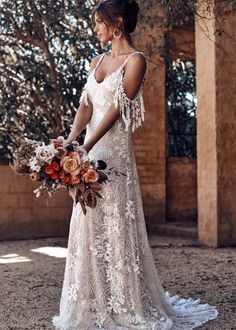 Boho Wedding Dress In white | Boho Wedding Dress | Private Label Style Backless Bridal Gowns, Lace Beach Wedding Dress, Grace Loves Lace, Country Wedding Dresses, Backless Wedding, Bohemian Wedding Dresses, A Wedding Dress, Backless Wedding Dress, Professional Dresses