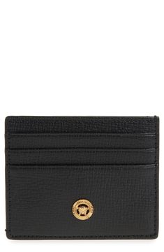 Medusa hardware adds iconic Versace style to this trim leather case with card slots on both sides and an open-side center slip pocket. Center slip pocket; six card slots Leather Made in Italy Designer Handbags Versace Style, Versace Gold, Leather Card Case, Leather Case, Card Case, Designer Handbags, Card Slots, Versace, Slots