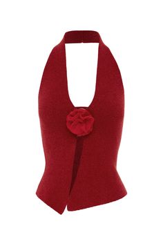 With Jean - Rose Top | Red Halter Neck Tops, Supernatural Dr, Kerrygold Butter, With Jéan, Neck Flower, Halter Vest, Neon Dresses, Fun Clothes, Red Vest