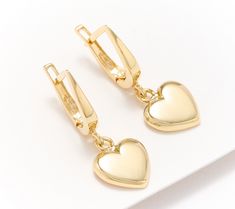 Absolutely lovely. These 14K gold earrings are simply stunning with a drop heart design and a polished finish. From Adorna. Elegant Heart Charm Huggie Earrings, Elegant Heart-shaped Yellow Gold Huggie Earrings, Elegant Dangle Huggie Earrings For Valentine's Day, Elegant Yellow Gold Huggie Earrings For Valentine's Day, Heart-shaped Yellow Gold Huggie Earrings, Elegant Gold Plated Huggie Earrings For Valentine's Day, Yellow Gold Tarnish Resistant Heart Drop Earrings, Elegant Gold Huggie Heart Earrings, Elegant Double Heart Yellow Gold Hoop Earrings