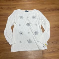 White Snowflake Long Sleeve Shirt. Brand New. Snowflake Shirt, Red Turtleneck, Turtleneck Shirt, Stretchy Tops, White Snowflake, Karen Scott, Casual Tops For Women, Lightweight Tops, Long Sleeve Knit Tops