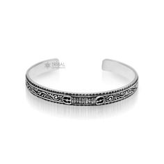 This is solid 925 sterling silver bangle cuff bracelet, excellent open face adjustable bangle for men's or girl's personalized gift. amazing stylish vintage antique design tribal jewelry from india. Metal-925 sterling silver. Item type-Cuff bracelet. Size-Adjustable. Width-7 mm approx. Weight-23.300 grams. Stamped-925. Finish-Oxidized. Make excellent gifting and collectible pieces(gift for birthday, wedding, anniversary, mother's day, fathers day, Christmas day,) We take absolute care of precious jewels are packed well so that there is no damage to the product. Your item will arrive in an elegant box, ideal for gifting to someone special. Thank You and Happy Shopping! Minimalist Oxidized Bangle Jewelry, Adjustable Antique Silver Metal Bangle, Adjustable Sterling Silver Bangle For Ceremonial Occasion, Adjustable Silver Cuff Bracelet With Oxidized Finish, Adjustable Oxidized Silver Cuff Bracelet, Antique Silver Adjustable Bangle With Intricate Design, Adjustable Antique Silver Bangle With Intricate Design, Traditional Adjustable Antique Silver Cuff Bracelet, Adjustable Antique Silver Oxidized Bangle