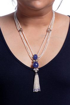 Deep blue tanzanite stones and rose cut diamonds hang on strands of seed pearls. Tanzanite Stone, Blue Tanzanite, Hang On, Seed Pearl, Rose Cut Diamond, Rose Cut, Deep Blue, Diamond Cuts, Diamonds