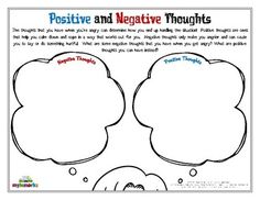 The thoughts that you have when youre angry can determine how you end up handling the situation!  Positive thoughts are ones that help you calm down and cope in a way that works out for you.  Negative thoughts only make you angrier and can cause you to say or do something hurtful.  What are some negative thoughts that you have when you get angry? What are positive thoughts you can have instead? About Mylemarks!Mylemarks.com is your destination for engaging and interactive counseling resources de Therapeutic Worksheets, Anger Worksheets, Counseling Worksheets, Healthy Coping Skills, School Social Work, Therapeutic Activities, Counseling Activities, Child Therapy, Social Emotional Skills