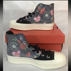 New In Box Never Been Worn Various Sizes Available Vintage Black Sneakers For Spring, Black Vintage Sneakers For Spring, Vintage Black Sneakers With Speckled Midsole, Floral Sneakers, 70s Floral, Shoes Converse, Converse Black, Women's Converse, Womens Converse