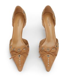 Flirty and fun, Safari beholds the perfect dose of sophistication. Featuring eyelet detailing, silver studs and a dainty bow on top, this butterscotch suede vintage pump will ensure all eyes on you. -Material: Suede Leather -Sole: Rubber -Fit:We recommend choosing half a size down -Toe-shape: Pointed -Features:Eyelet Detailing -Heel: 8cm Tony Bianco Heels, Thigh High Boots Flat, Vintage Pumps, Embellished Heels, Metallic Shoes, Tony Bianco, Bow Heels, Slingback Shoes, How To Stretch Boots