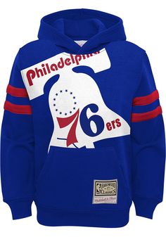 Those cold nights at the game won't keep your little Philadelphia fan from cheering on the team in Philadelphia 76ers Long Sleeve Hoodie! Give them this Philadelphia 76ers Youth Blue Big Face Hooded Sweatshirt to keep warm in the stands. This 76ers Long Sleeve Hoodie features a screen print team graphic. Throwback Team-colored Hoodie For Game Day, Throwback Team-colored Hoodie For Fan Gear, Collegiate Hoodie With Team Logo For Sports Season, Hooded Tops With Team Logo For Sports Events, Sporty Hoodie With Team Logo For Fans, Throwback Team Logo Hooded Hoodie, Team-colored Hoodie With Team Logo For Fans, Throwback Team Logo Hoodie, Sports Season Hoodie With Team Logo For Sports Events