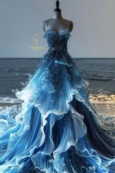 #fantasyworld #aiart Dress Inspired By Water, Dresses Inspired By Water, Sea Dress Fashion, Water Dress Aesthetic, Water Aesthetic Outfit, Water Outfit Ideas, Water Dress Drawing, Sea Inspired Dress, Sea Wedding Dress