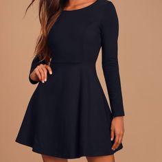 Black Long Sleeve Dress. Material Is Thick, Good For An Outdoor Event. Never Worn Teen Long Sleeve Dress, Black Long Sleeve Fit And Flare Mini Dress, Black Fit And Flare Long Sleeve Mini Dress, Black Fit And Flare Dress With Long Sleeves, Black Fit And Flare Mini Dress For Fall, Olive Sweater Dress, Black Long Sleeve Prom Dress, Long Sleeve Burgundy Dress, Maroon Long Sleeve Dress