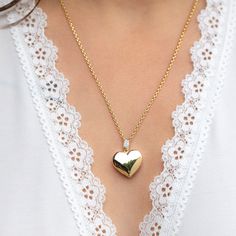 14k Gold 3D Heart Necklace, Puffy Heart Pendant with Rolo Chain, Large Heart Charm Necklace, 14kt Real Gold Love Pendant *Free Express International Shipping *14K solid gold chain is included if you select. NEXT BUSINESS DAY SHIPPING! PRODUCT DETAILS *The product is made of 100% 14k Solid Gold and it has a 14K or 585 stamp on item. (We don't sell filled or plated jewelry) *The package includes a gold certificate.  *The product includes 14K solid gold chain. *Every package comes in a gift box. *1 14k Gold Heart Pendant Locket For Anniversary, Valentine's Day Heart Cut Keepsake Locket Necklace, Heart Cut Locket Necklace With Heart Charm For Anniversary, Yellow Gold Heart Cut Jewelry With Heart Detail, Heart Pendant Locket Necklace For Valentine's Day, Anniversary Heart Cut Locket Necklace With Heart Charm, Anniversary Heart Necklace With Locket, Anniversary Heart Cut Locket Necklace, Valentine's Day Heart Pendant Locket Necklace