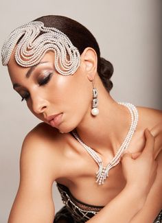 "You are looking at our exclusive range of new accessories from the COLD WAVE 2023 collection. Each headpiece is created using the finest handmade techniques and highest quality supplies. Exclusive beading techniques, crystals, beads and original designs make this Gatsby inspired accessory line very remarkable. The main material used to create this headpiece is imitating mother of pearl chain styled in the 20s feel look. It is secured by transparent ribbon which makes it secured on your head  we Runway Headpiece, Burlesque Headpiece, 20s Headpiece, Beaded Hair Accessories, 20s Hair, Style Année 20, Gatsby Headpiece, 1920s Headpiece, Beaded Headpiece