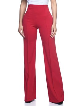 Reba Pants | Bellamie Boutique High Waist Dress Pants, Crisp White Blouse, Wide Leg Lounge Pants, High Waisted Dress Pants, Red Flare, High Waist Dress, Flare Leg Pants, Red Pants, How To Look Classy