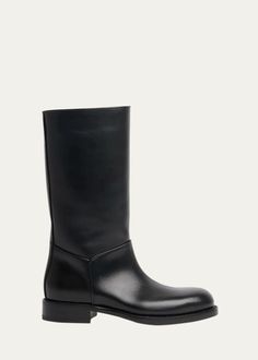 THE ROW Nobilis Leather Mid Riding Boots - Bergdorf Goodman Womens Boots Flat, Womens Black Flats, Womens Riding Boots, Black Riding Boots, Fall 24, Mid Boots, Brown Ankle Boots, Heeled Loafers, Black Leather Boots