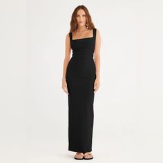 Chic Maxi Dress Crafted From Our Body Hugging Woven Crepe. Features A Square Neckline, Flattering Ruching At The Side Waist & A Split At The Back Hem For Ease Of Wear. Chic Maxi Dress, Chic Maxi Dresses, Dress Crafts, Square Necklines, Our Body, Square Neckline, Split, Maxi Dress, Square