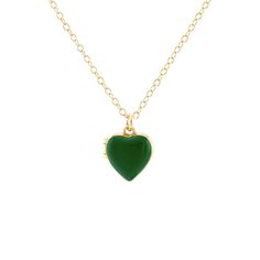 Keep the contents of your heart close by with this enamel heart locket. Our locket comes on a gold vintage-style rope chain in seven bright color options. Enamel Locket Jewelry For Gifts, Green Heart-shaped Jewelry Gift For Her, Enamel Locket Jewelry For Anniversary, Enamel Heart Charm Jewelry For Gift, Enamel Heart Charm Jewelry Gift, Valentine's Day Gift Jewelry In Enamel, Green Locket Jewelry For Gift, Green Dainty Jewelry For Valentine's Day, Small Graduation Gift