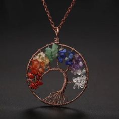 Handmade Crystal Necklace, Chakra Pendant, Natural Stones Necklace, Chakra Jewelry, Tree Necklace, Tree Of Life Necklace, Tree Of Life Pendant, 7 Chakras, Red Agate