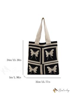 BirdinBag - Colorblock Shopper Bag with Butterfly Graphic - Perfect for Vacation Travel Graphic Crochet, Butterfly Graphic, Ring Handle, Handle Design, Vacation Travel, Shopper Bag, Womens Tote, Vacation Trips, Crochet Bag