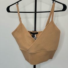 Brand New With Original Tags Attached Never Worn Knit Top With Adjustable Straps Stretchy Material Ribbed Overlapping Design On Front Brown Fitted Knit Crop Top, Fitted Brown Knit Crop Top, Brown Knit Crop Top For Spring, Casual Brown Knit Crop Top, Casual Knit Crop Top For Night Out, Beige Ribbed Knit Crop Top, Fall Seamless Knit Crop Top, Fall Season Seamless Knit Crop Top, Forever 21 Fitted Brown Top