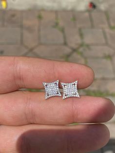 "Amazing stud earrings. 3D Kite earrings screwbacks Solid 925 sterling silver! Not Plated Or Filled Wont turn your ears green!   2.8ct simulated diamonds SUPER ICY...Must see in the sun! About 0.4\" (10mm) wide perfect medium size! Pair weighs around 2.5 grams Screw backs for a secure fit! Ships fast Let us know if you have any questions" White Gold Sterling Silver Diamond-shaped Earrings, Silver Diamond Earrings With Screw Back, Silver Sterling Silver Earrings With Screw Back, Silver Diamond-shaped Diamond Earrings, Sterling Silver Jewelry With Screw Back For Gift, Sterling Silver Diamond Cut Diamond-shaped Earrings, Silver Diamond-cut Diamond-shaped Earrings, Silver Diamond Jewelry With Screw Back, Diamond White Screw Back Earrings For Gift