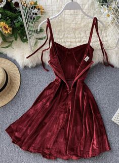 Cute A line velvet short dress women's dress Fabric: velvet Size(cm): free size length 80 bust 90 waist 72 Y2k Christmas, Short A Line Dress, Red Party Dress, Velvet Dress Short, Velvet Short, Korean Streetwear, Dress Korean, Red Party, Velvet Shorts