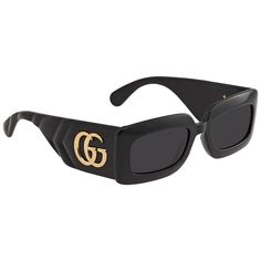 Be a standout in stylish Gucci GG0811S sunglasses. Defined rectangular acetate frames and medium gray lenses make a chic statement, while lightweight comfort protects your eyes from UV rays. Enhance any photo with iconic black frames and subtle branding that broadcasts your on-trend vibe. Ensure every look is picture perfect in this versatile key piece worthy of your Instagram grid. Traveling Fashion, Sunglasses Trend, Summer Shades, Ladies Sunglasses, Instagram Grid, Beach Sunglasses, Sunglasses Uv Protection, Uv Sunglasses, Vintage Eyeglasses