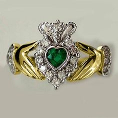 1.2CT Heart Cut Simulated Emerald Claddagh Wedding Ring 14K Two-Tone Gold Plated | eBay Wedding Rings Emerald, Diamond Claddagh Ring, Rings Emerald, Claddagh Ring, Celtic Wedding Rings, Celtic Wedding, Beautiful Wedding Rings, Claddagh Rings, Irish Jewelry