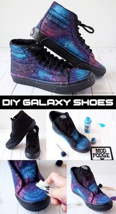 there is a pair of shoes with galaxy paint on them