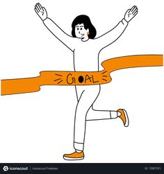 a woman running across a ribbon with her hands in the air and words coral on it